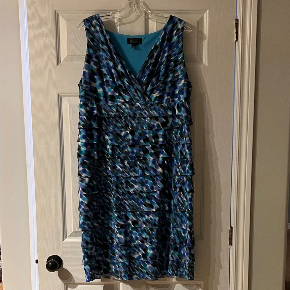 Dress Barn Blue and Black Patterned Midi Dress